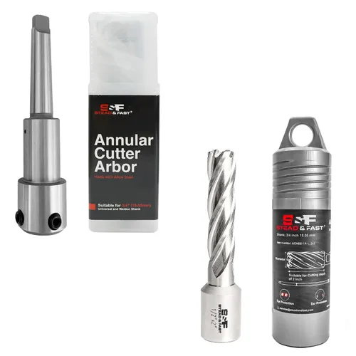 S&F STEAD & FAST Cenador anular del cortador, cónico Morse MT2 a vástago Weldon de 3/4 pulgadas y cortador anular S & F Stead & F 1/2" diámetro x