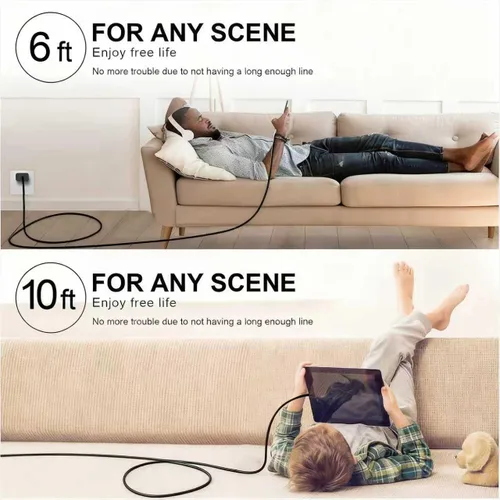 Miniatura 7 de FEEL2NICE Cargador de iPhone de carga rápida, paquete de 2 bloques de carga de pared tipo C con 2 unidades [6 pies y 10 pies] cable USB C a Negro