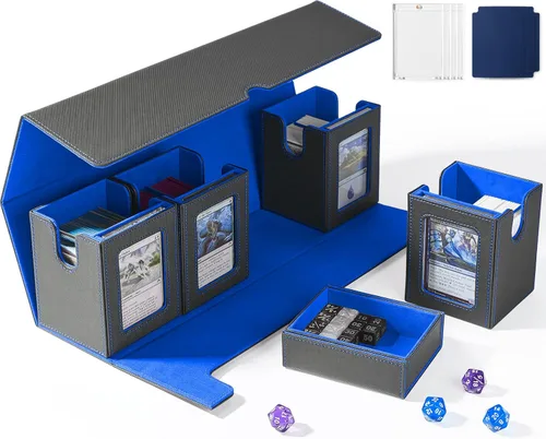 Miniatura 10 de UAONO Caja de cartas con bandeja de dados para MTG, funda de cartas 5 en 1 con capacidad para más de 800 tarjetas sin mangas, organizador magnético