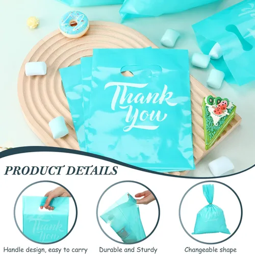 Miniatura 3 de Jeyiour 300 bolsas de mercancía de agradecimiento de 3 tamaños, bolsas de compras para negocios con asas, regalo de agradecimiento, bolsas de Azul