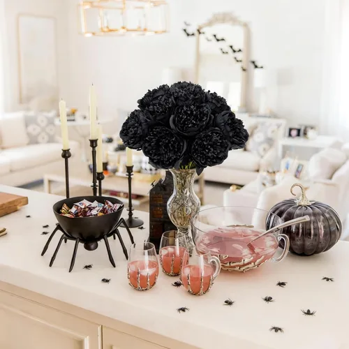 Miniatura 7 de U'Artlines 10 cabezas de peonías artificiales de seda, hojas y flores para decoración del hogar, oficina, bodas, fiestas, festivales y bares (negro)