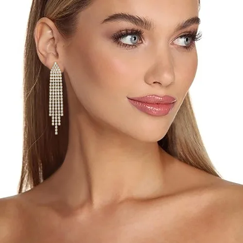 Miniatura 5 de EleQueen Austrian Crystal Chandelier Tassel Earrings Linear Drop Dangle Earrings for Women Wedding Bridal Party