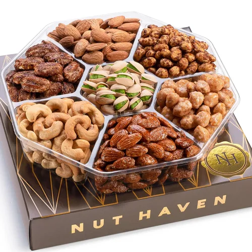 Nut Haven - Cesta de regalo de navidad de frutos secos gourmet dulces, salados y tostados, regalo saludable para hombres y mujeres en el Día de