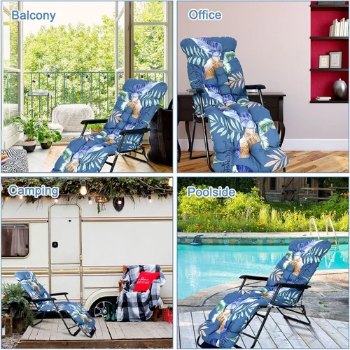 Miniatura 7 de Huwena 2 cojines para silla de salón al aire libre de 67 x 21 pulgadas, cojines para tumbona de patio con estampado floral, almohadillas gruesas