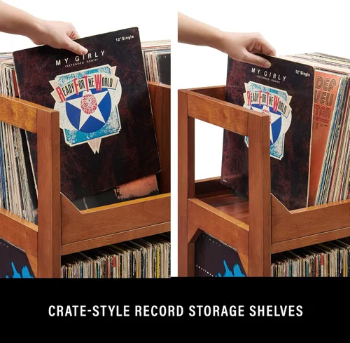 Miniatura 5 de Crosley Furniture Asheville - Soporte para discos moderno de mediados de siglo, almacenamiento de vinilo, con capacidad para hasta 260 discos, nogal