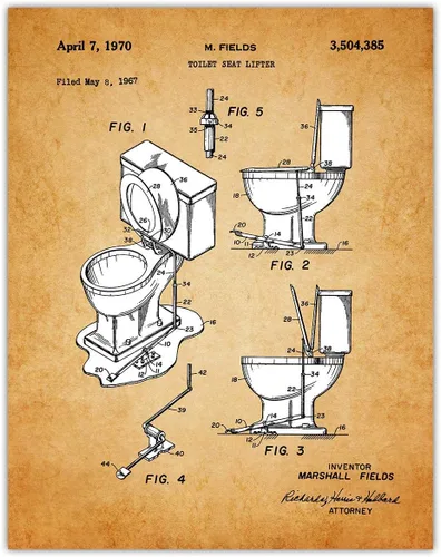 Vintage Bathroom Wall Decor - Toilet Seat Pantent Design, Rustic Bathroom Wall Art, Farmhouse Bathroom Signs Poster Prints, 11x14 Unframed Funny
