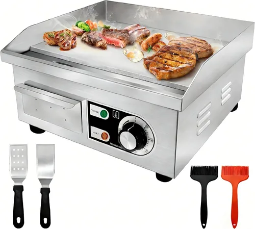 Plancha eléctrica comercial de 14 pulgadas, plancha eléctrica de encimera plana, parrilla eléctrica superior plana de 110 V 1500 W, parrilla de