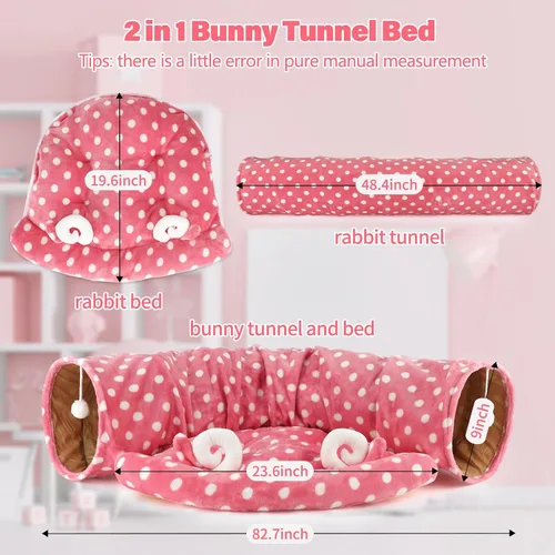 Miniatura 2 de BWOGUE Cama Túnel para Conejos, Juguetes de Tubos Túnel Plegables 2 en 1 con Alfombrilla Removible y Escondite para Gatos, Gatitos, Conejos, Rosa