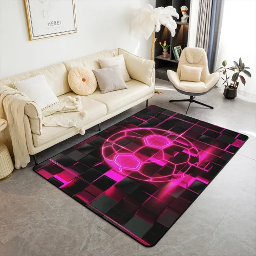 Miniatura 22 de Erosebridal Tapete de fútbol para interiores de 3 x 5 pulgadas, alfombra de fútbol neón para niños, adolescentes, hombres, brillantes, geométricas