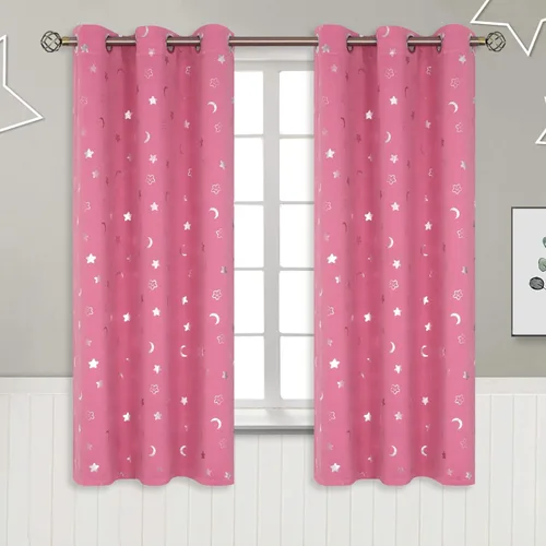 Miniatura 23 de BGment Cortinas opacas para dormitorio infantil, con aislamiento térmico, con ojales, estampado de estrellas plateadas, cortinas para oscurecer