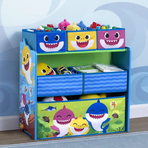 Miniatura 3 de Delta Children - Escritorio con silla y compartimento de almacenamiento + Organizador de juguetes para 6 contenedores con diseño de tiburón bebé