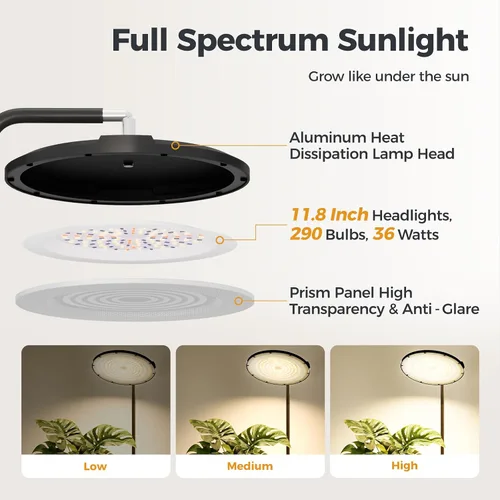 Miniatura 3 de Bamworld - Foco colgante de crecimiento para plantas de interior, espectro completo, 10 niveles regulables, luz LED de crecimiento, cable largo