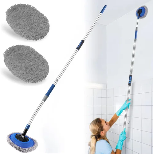 Limpiador de Paredes, Trapeador de Pared de Máximo 66 pulgadas con Mango Largo, Trapeador de Polvo para Techo con Poste de Extensión de Codo que Gris