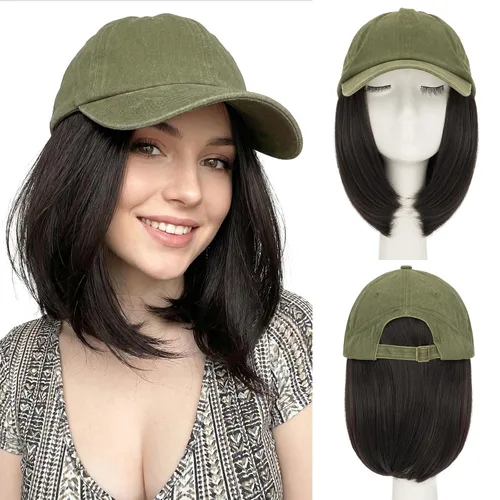 Miniatura 33 de SEGO Gorra de béisbol con extensiones de cabello para mujer, resistente al calor, sintético, 6 pulgadas, ajustable, corta, recta, peluca de repuesto