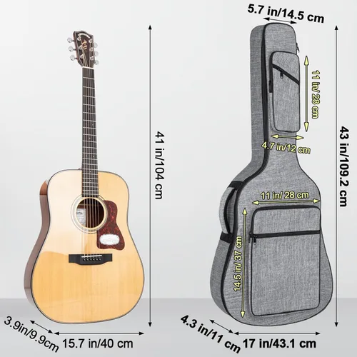 Miniatura 2 de Funda para guitarra acústica, 39, 40, 41 pulgadas, bolsa de guitarra acústica de 0.45 pulgadas de grosor, bolsa de concierto acolchada con correa