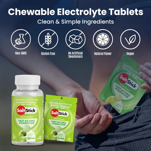 Miniatura 4 de SaltStick Electrolyte FastChews - 60 tabletas masticables de manzana verde, tabletas de sal para correr e hidratar, masticables con electrolitos, 60