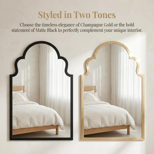 Miniatura 5 de Espejo de baño negro de 36 x 22 pulgadas, espejo de tocador de baño arqueado para pared con marco de metal, antioxidante, espejo decorativo de arco