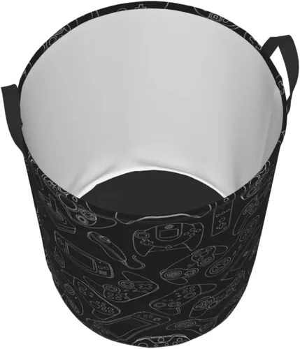 Miniatura 2 de Cesta de Ropa Sucia Redonda con Fondo de Controlador de Videojuegos, Canasta de Almacenamiento de Gadgets Gaming, Organizador de Juguetes y Ropa