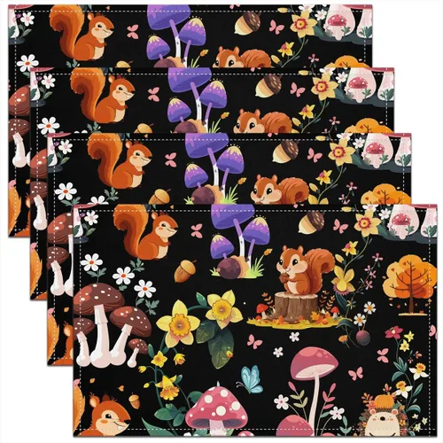 Miniatura 11 de jejeloiu Juego de 4 manteles individuales decorativos de hongos de 18 x 12 pulgadas, manteles individuales de mesa con diseño de hongos de dibujos