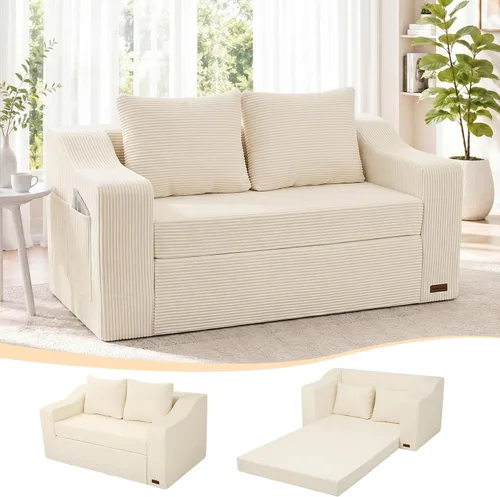 MeMoreCool Sofá cama convertible, sofá biplaza extraíble para dormitorio, sala de estar, salón, sofá pequeño 2 en 1 con almohada, sofá biplaza