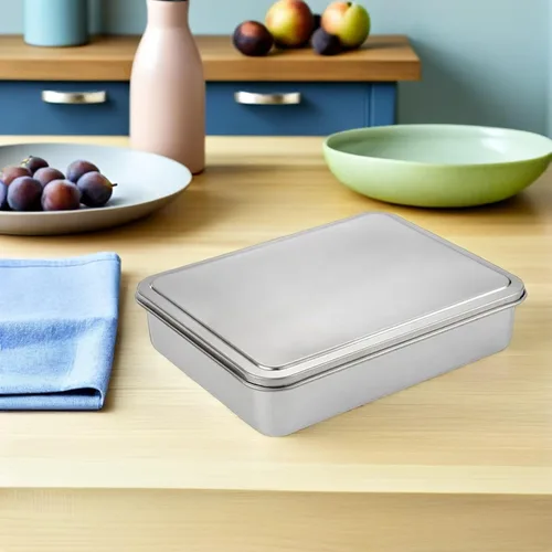 Miniatura 5 de DOITOOL Molde para pasteles de acero inoxidable con tapa de 11 x 13 pulgadas, antiadherente, rectangular, de metal, para tartas, tiramisú, cazuelas