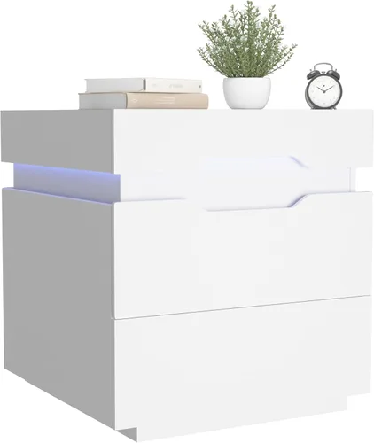 Miniatura 8 de YESHOMY Mesita de noche con luz LED y estación de carga, mesa auxiliar con 2 cajones, mesita de noche con gran capacidad, para dormitorio, juego