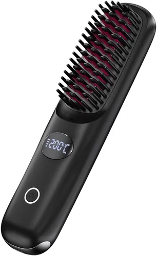 Cepillo alisador de pelo inalámbrico para viajes, peine alisador de pelo portátil con mini cepillo caliente de iones negativos para mujeres,