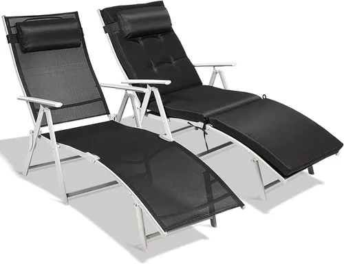 Miniatura 10 de Giantex Tumbona para exterior, silla de playa plegable reclinable con cojín extraíble y almohada para reposacabezas, tumbona de descanso al aire