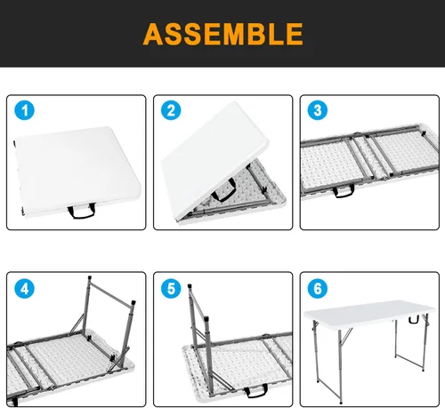 Miniatura 6 de Mesa plegable de plástico resistente de 48 pulgadas de ancho x 24 pulgadas de profundidad x 29.5 pulgadas de alto, altura ajustable, de 4 pies, mesa