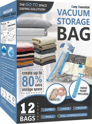 Miniatura 8 de Cozy Essential Vacuum Storage Bags, 80% Compression Vacuum Seal Space Saver Plastic Packaging Bags for Clothes, Blankets, Pillow, Bedding