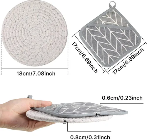 Miniatura 2 de Patelai 7 soportes para ollas de cocina y guantes de bolsillo resistentes al calor con lazo para colgar, soporte cuadrado lavable para ollas