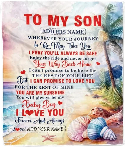 Miniatura 13 de Manta Personalizada "To My Son" de Mamá y Papá Regalos para Hijo que Va a la Universidad Cumpleaños Graduación Navidad Regalo Personalizado Manta