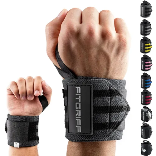 Miniatura 7 de Fitgriff® Muñequeras para levantamiento de pesas (18 pulgadas), soporte resistente para gimnasio, prensa de banco y flexiones (1 par) - para hombres