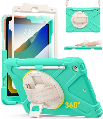 Miniatura 26 de BRAECN Funda para iPad de 9ª/8ª/7ª Generación, Funda Resistente a Prueba de Golpes con Protector de Pantalla, Soporte para Lápiz, Soporte para Tapa
