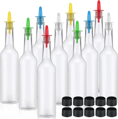 Miniatura 12 de Tioncy 10 juegos de botellas de plástico de 15 onzas con vertedores, 10 botellas de plástico para jarabe de cuello largo con vertedor y tapas, Negro