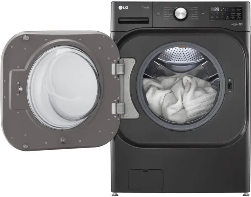 Miniatura 2 de LG Lavadora de carga frontal inteligente apilable de 5.2 pies cúbicos en acero negro con tecnología de vapor y turbowash