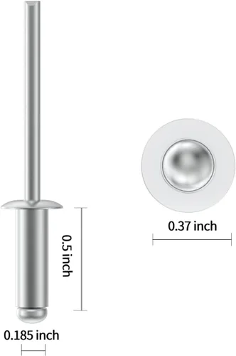 Miniatura 5 de VGBUY (150 unidades) Remaches ciegos de aluminio de 3/16" x1/2", remaches pop de 0.189 x 0.512 in, remaches para metal, plata (VG10109)