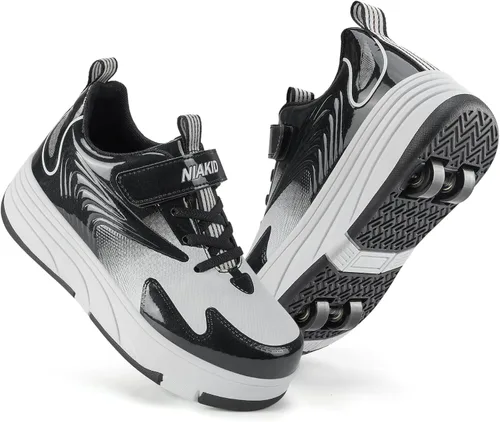 Zapatos de Patines con Ruedas para Niños y Niñas Deporte al Aire Libre Moda Desmontables con 4 Ruedas Zapatillas con Ruedas Adecuados para