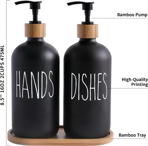 Miniatura 7 de MOMEEMO Juego de dispensador de jabón negro, contiene dispensador de jabón para manos y platos, adecuado para decoración de cocina (negro)