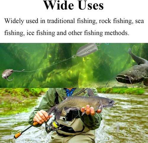 Miniatura 9 de SagaSave 5PCS Pesca Peso aerodinámico forma bala con anillos de conexión de acero inoxidable para pesca de mar, pesca en hielo