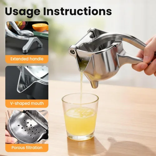 Miniatura 3 de Exprimidor manual de frutas resistente, exprimidor de jugo de fruta fresca de aleación de aluminio 2026, extractor de jugo desmontable con tazón