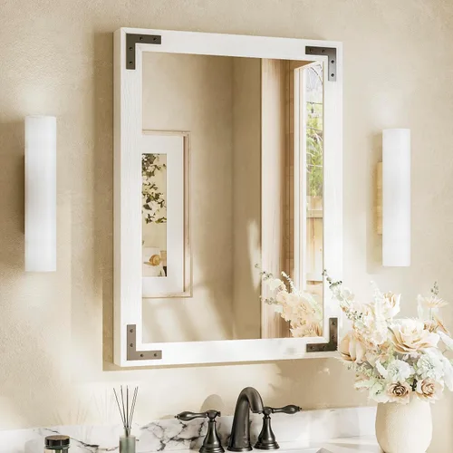 Miniatura 10 de TETOTE Espejo de madera natural de 48 x 24 pulgadas para pared de baño/dormitorio/sala de estar/entrada, espejo rústico de tocador de baño