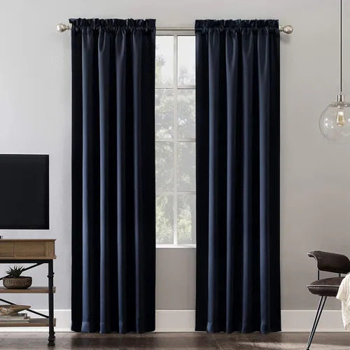 Miniatura 24 de Sun Zero Oslo Panel de cortina de calidad de teatro con bolsillo para varilla totalmente opaca, 52 x 63 pulgadas, negro