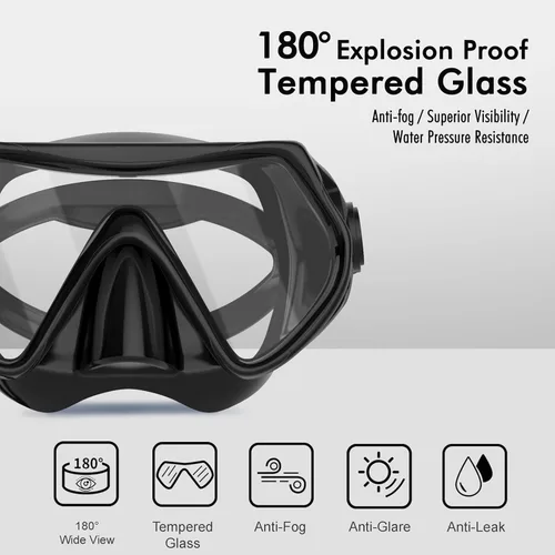 Miniatura 2 de Equipo de esnórquel para adultos, juego de máscara de esnórquel JRing con vidrio templado de 180 grados, gafas antivaho para buceo, esnórquel