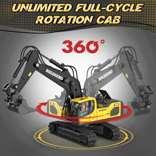 Miniatura 3 de kolegend Excavadora de juguete con control remoto para niños, 2 baterías, excavadora de control remoto a escala 1/20 con pala de aleación, cabina