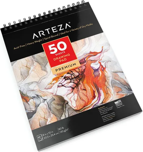 Miniatura 2 de ARTEZA Bloc de papel de dibujo, 8 x 10 pulgadas, paquete de 1, 50 hojas, libros de dibujo de artistas encuadernados en espiral, papel de dibujo