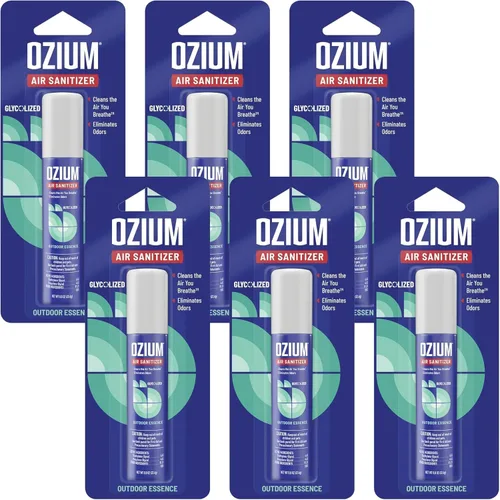 Ozium . Desinfectante de aire y eliminador de olores para hogares, automóviles, oficinas y más, esencia al aire libre, 0.8 onzas (paquete de 6) (el