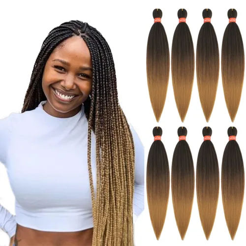 Cabello trenzado preestirado ombré, extensiones de cabello trenzado sedoso, sin picazón, trenzas de cabello trenzado de ganchillo con textura Yaki,