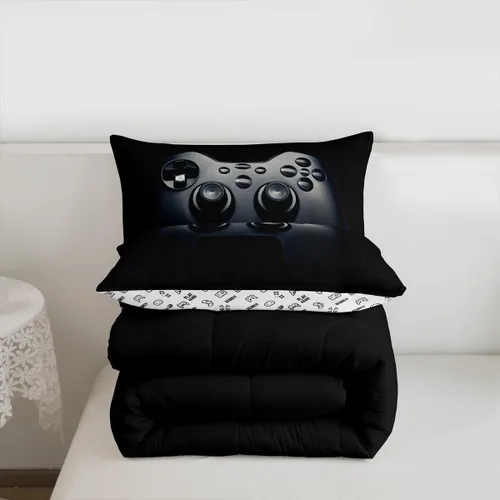 Miniatura 3 de Feelyou Juego de edredón negro para adolescentes y niños, juego de ropa de cama con estampado de consola de videojuegos de 2 piezas, 1 edredón con 1