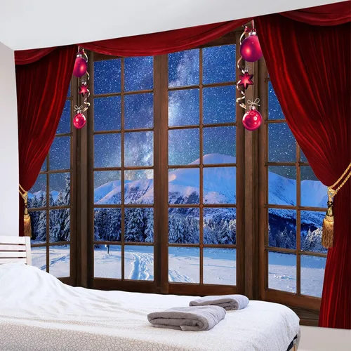Miniatura 23 de HVEST Tapiz navideño de invierno para colgar en la pared, muñeco de nieve divertido con sombrero azul y tapices de regalo de Navidad, tapiz de pino
